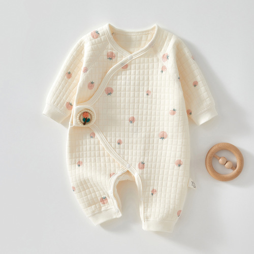 Newborn baby clothes, autumn and winter warm clothes, type A pure cotton, boneless straps, one-piece, 0-3 months old baby clothes