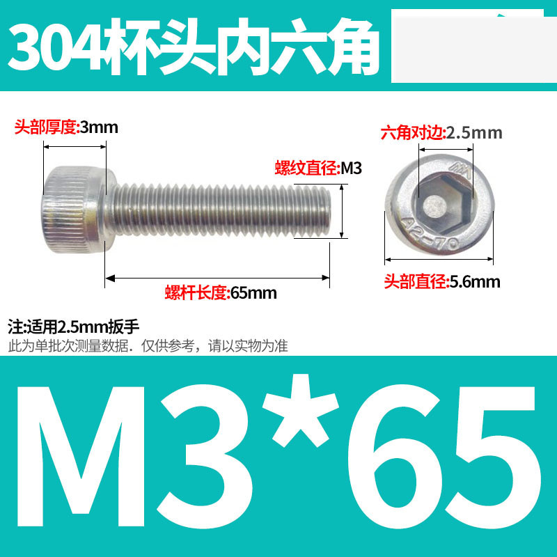 304ステンレス鋼六角穴付きネジカップヘッドDIN912円筒頭精密M1.4M1.6M2M2.5M3M4M5