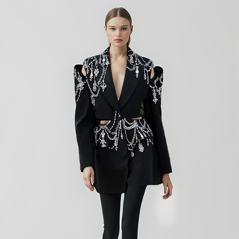 European and American Fashion Heavy-Duty Rhinestone-Studded Blazer 2026 Autumn New Luxury Style Elegant High-End Women's Suit Jacket