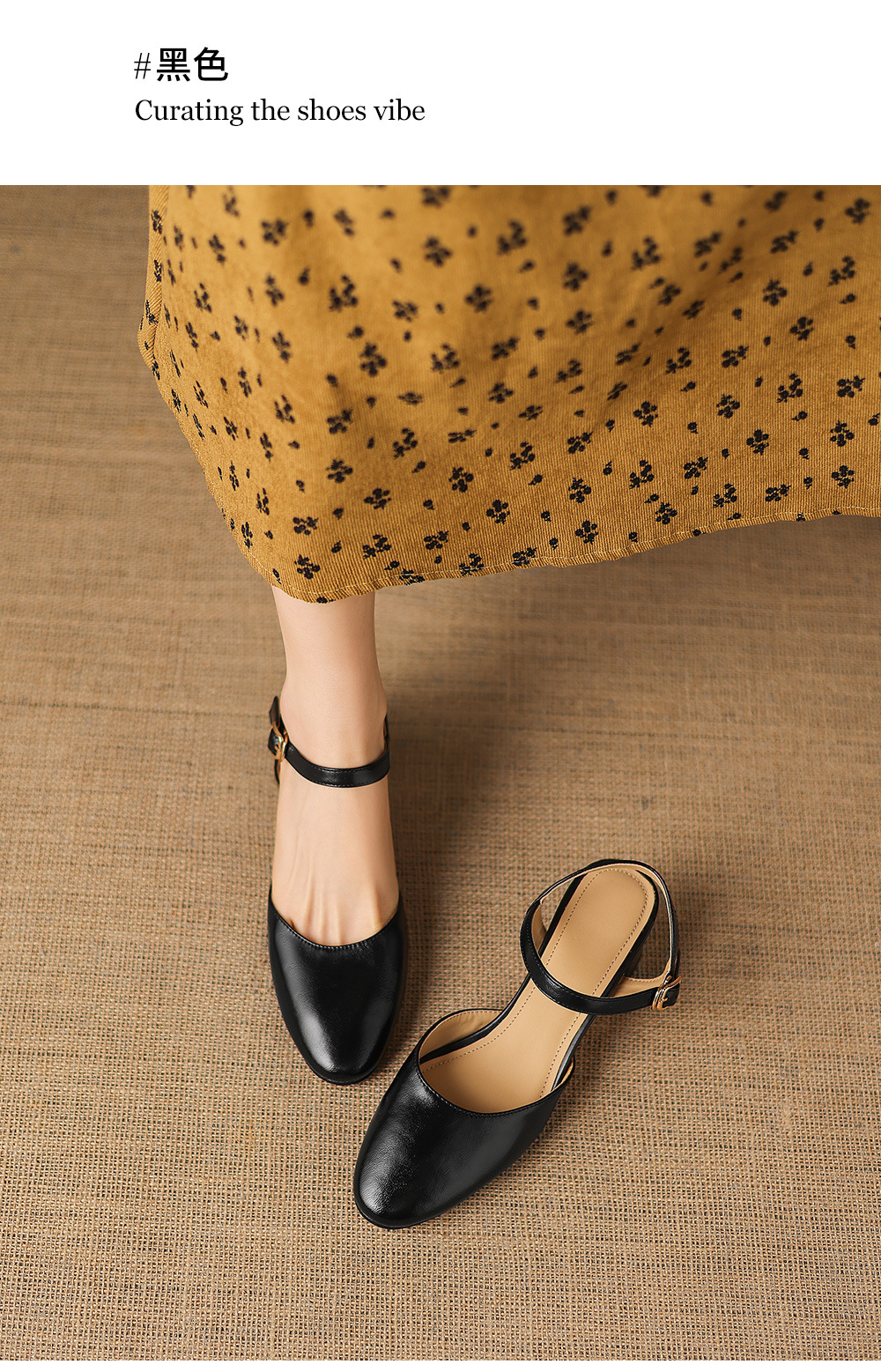 Sandal cao gót nữ quai ngang mũi kín gót 5 cm phong cách Hàn Quốc — đen chi tiết 2