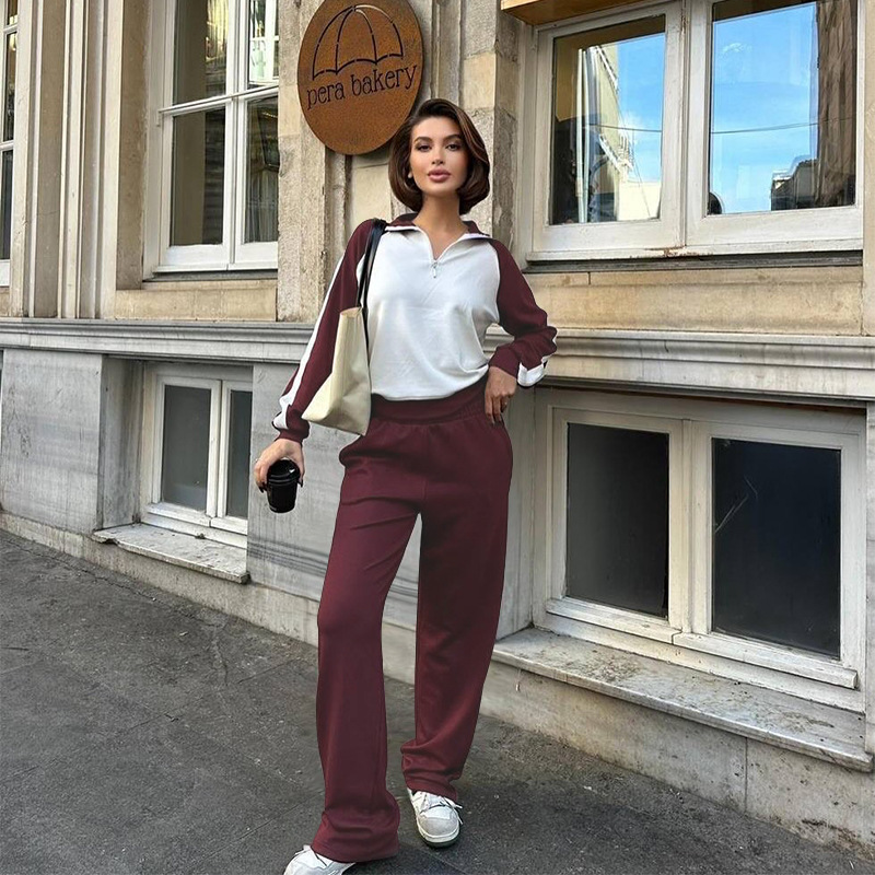211475 Spring Autumn New Cross-Border European And American Color-Block Long-Sleeve Zipper Sweatshirt Women's Fashion_ecoleips.com