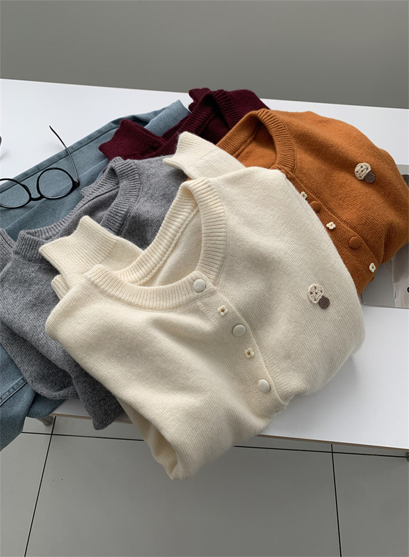 Little Mushroom Rabbit Wool Blend Gentle Age-Reducing Knitted Cardigan for Women, Soft Buttoned Long-Sleeve Sweater Coat for Autumn and Winter
