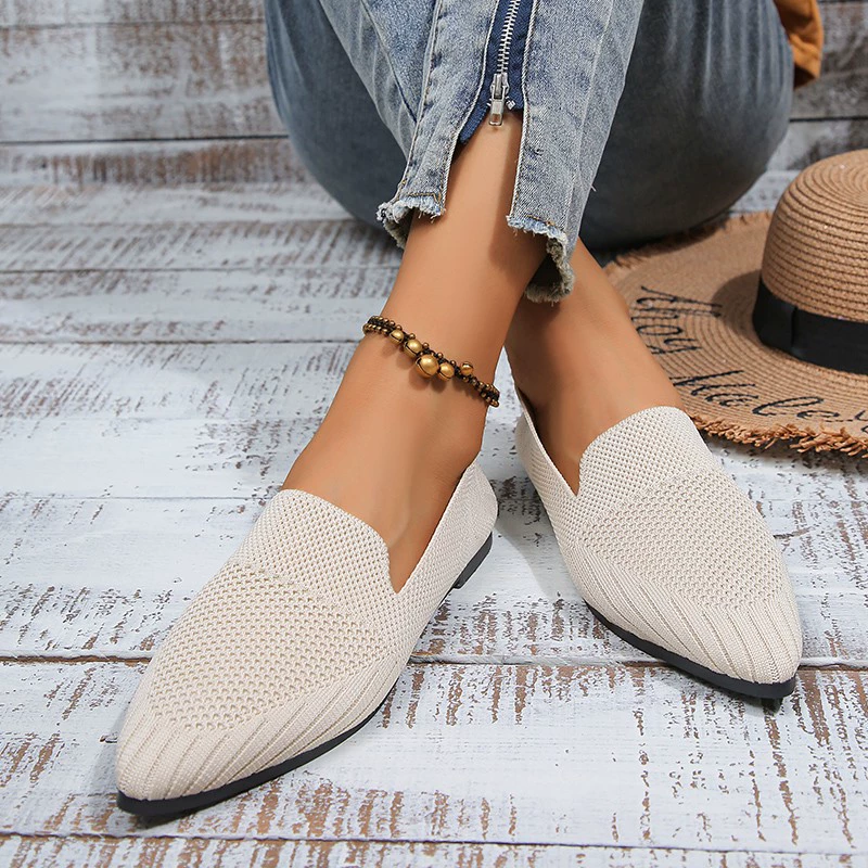 2023 осень Новая женская обувь больших размеров для внешней торговли, повседневная женская обувь Flyknit с заостренным носком и низким каблуком, маленькая Однослойная обувь для женщин LL