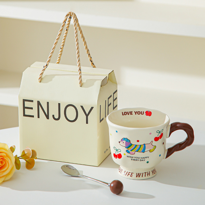 Creativo lindo salchicha cerámica taza taza de pareja taza de agua taza de café casera regalo de cumpleaños para amigos