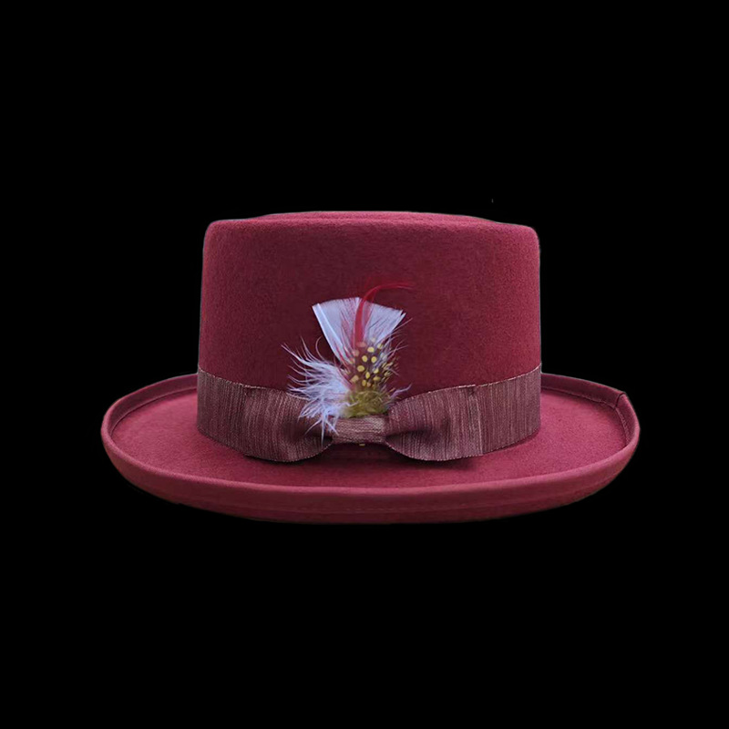 Cappello in feltro di colore piatto e solido, alla moda, cappello a cilindro in lana_voghion.com