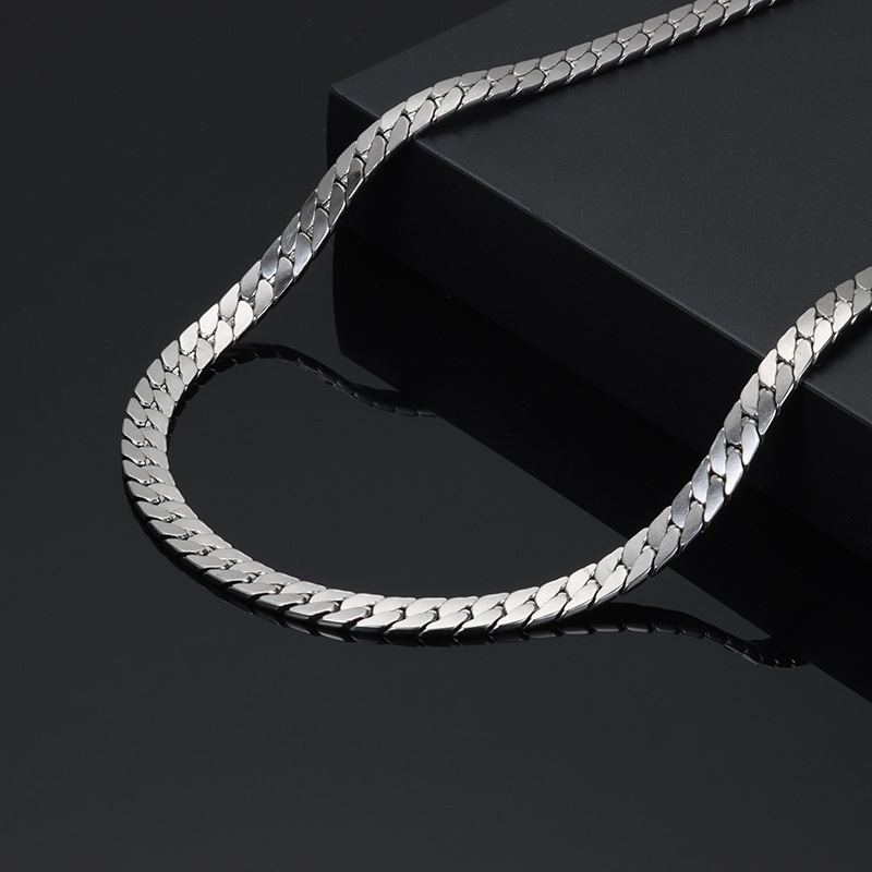 Collier pour homme en titane poli à quatre côtés, crypté, carré plat, chaîne de pull cubaine en acier inoxydable NK_voghion.com