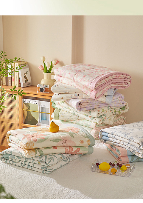 Klasse-A 100% Baumwolle Sommerkühler Quilt aus Xinjiang-Baumwolle Sommerbettset vierteilig maschinenwaschbar Sommer-Klimaanlage Quilt dünne Bettdecke 3
