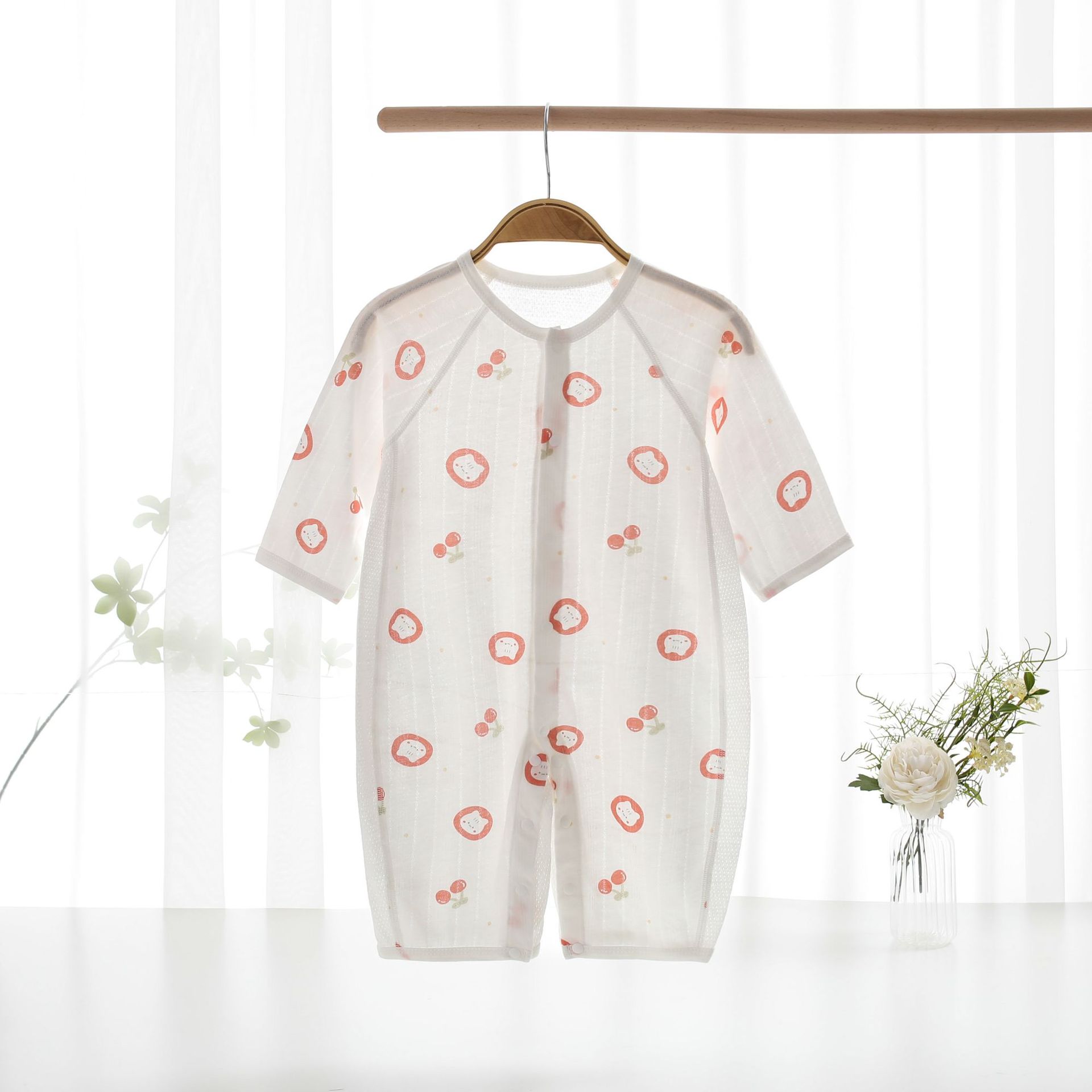 새로운    한 몸 세트 여름 순면 등반 세트 얇은 에어컨 세트  긴 소매 헤어 파자마