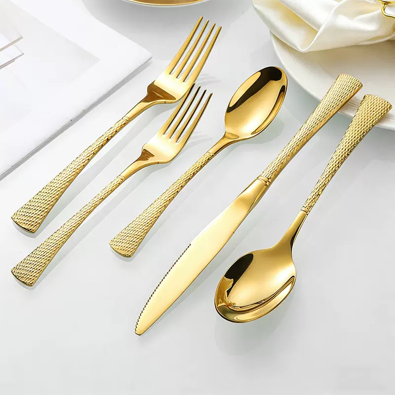 鱼尾锤纹430不锈钢刀叉勺餐具酒店家用西餐牛排刀甜品叉勺子套装