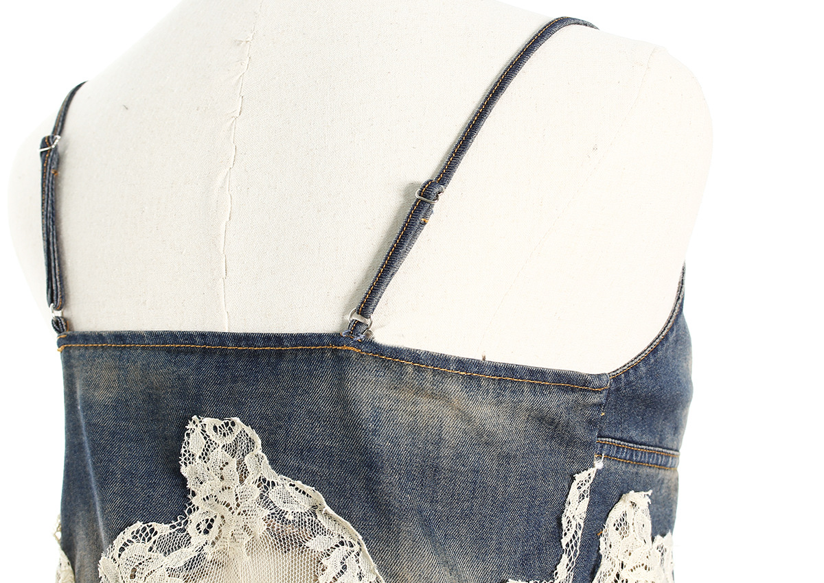 Personality Denim Two Piece Set Summer Drag Sister Sexy Lace Stitching Soft Surface Denim Suspender Shorts Sets