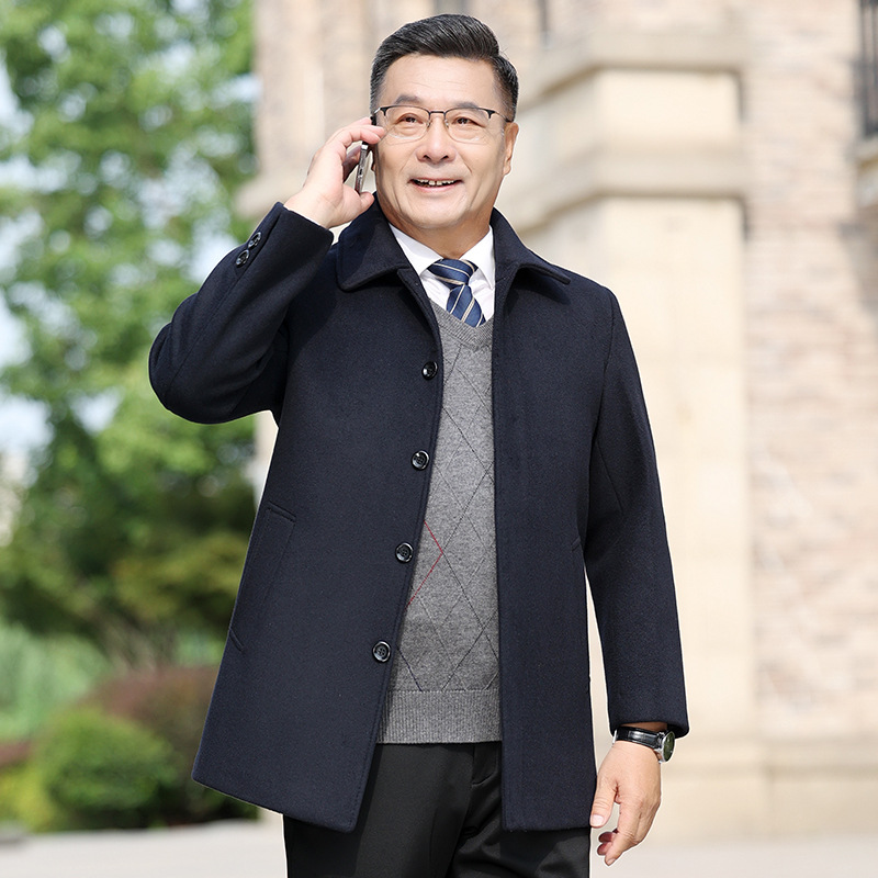 중년 남성 모직 코트 짧은 남성 가을과 겨울 모직 코트 옷깃 새 코트 도매