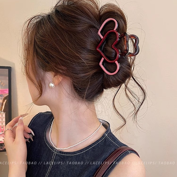 サマーラブ中空コントラストカラーグリッパー女性のハイエンド2025新しいサメクリップ後頭部ヘアクリップヘアアクセサリー|undefined
