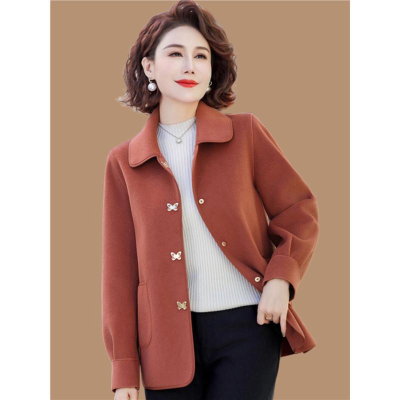 New Spring Double-Sided Woolen Coat for Petite Mothers, Short Style for Middle-Aged and Elderly Women, Spring and Autumn Woolen Plus-Size Thin Top
