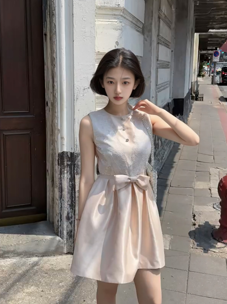 Đầm suông midi nữ phối ren vạt bất đối xứng mùa hè — Màu mơ