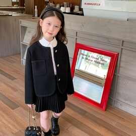 北疆狼女童秋季外套2025新款中大童小香风短款时尚财阀千金儿童春