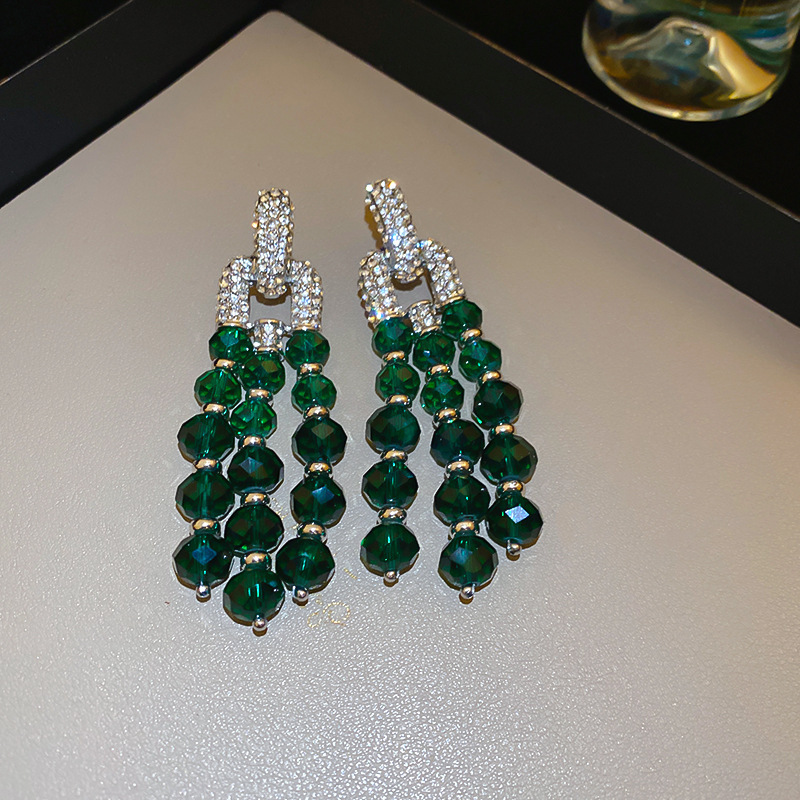 Temperamento de pendientes verdes pendientes ligeros lujosos de alto nivel sensación de pendientes zircon flores joyas geométricas al por mayor fábrica