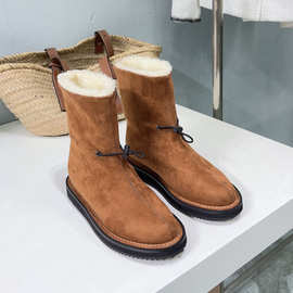 欧美风雪地靴女款2025新款冬季复古加绒加厚保暖棉鞋雪地棉中筒靴
