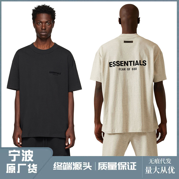 FOG Line Season 8 ESSENTIALS Back Flocking Print Short Sleeve High Street Fashion Brand Loose Casual T-shirt FOG Line Season 8 ESSENTIALS Back Flocking Print Short Sleeve High Street Fashion Brand Loose Casual T-shirt