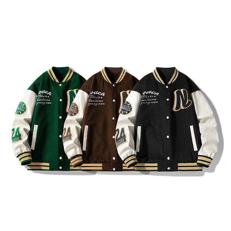 Men's Baseball Jacket Embroidered Spliced Trendy Street Style_voghion.com