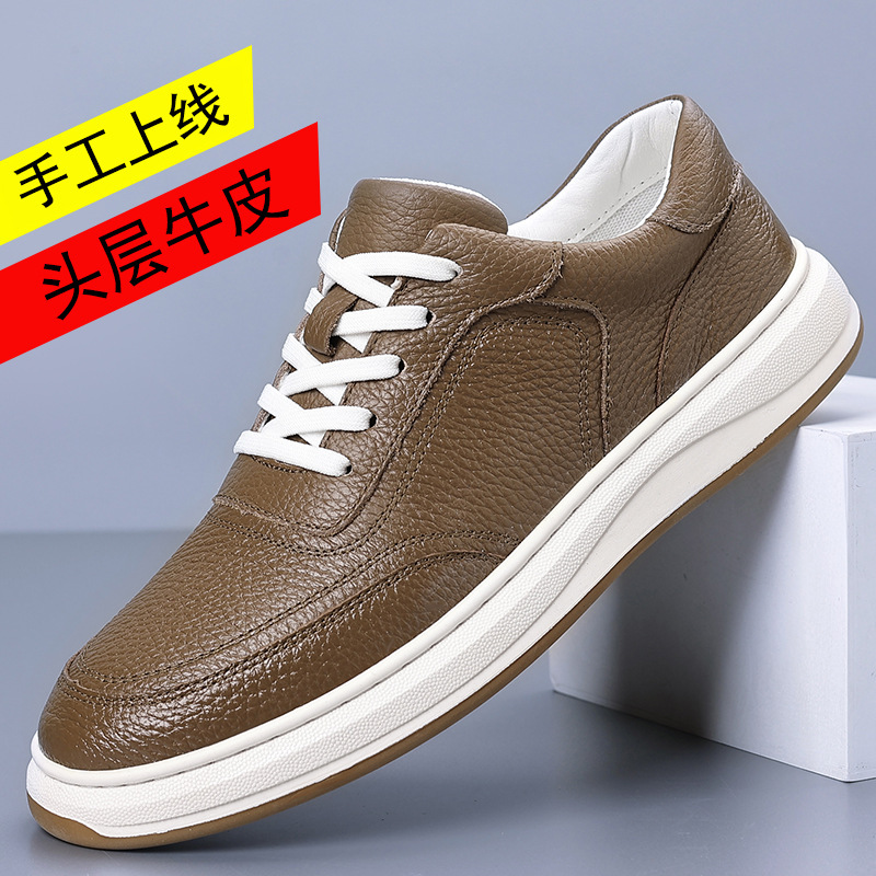 Piel de vaca de primera capa 2025 nuevos zapatos transpirables para hombres zapatillas de deporte de suela suave para hombres nuevos zapatos casuales de cuero suave para hombres