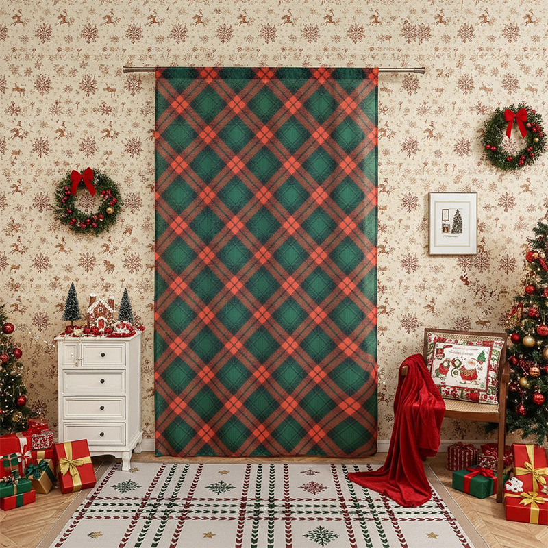 Retro Plaid Door Curtain Blackout Decorative Rectangular_voghion.com