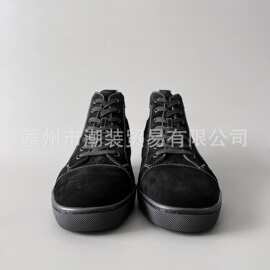 cl andgz男鞋黑色麂皮铆钉高帮系带红底鞋情侣款女鞋休闲运动板鞋