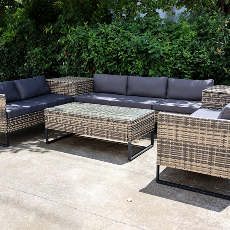 Sofá de caña al aire libre Cama reclinada Villa patio sombreado al aire libre combinación de jardín terraza ocio sofá caña