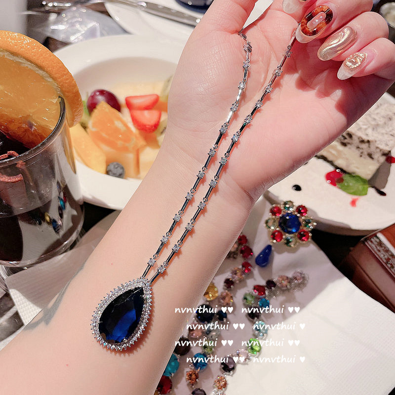 깊은 바다 푸른 큰 물방울 플래시 다이아몬드 목걸이