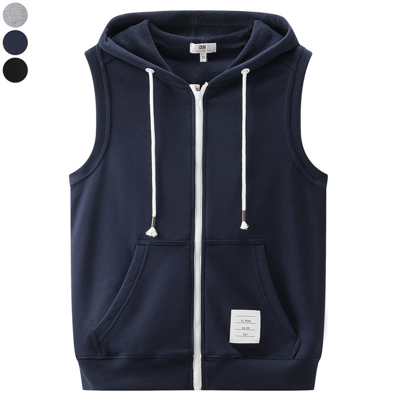 Zipper Cardigan with Hooded Vest Sleeveless Sweatshirt Vest Men's Sports Casual Versatile Handsome Vest Ins Trend