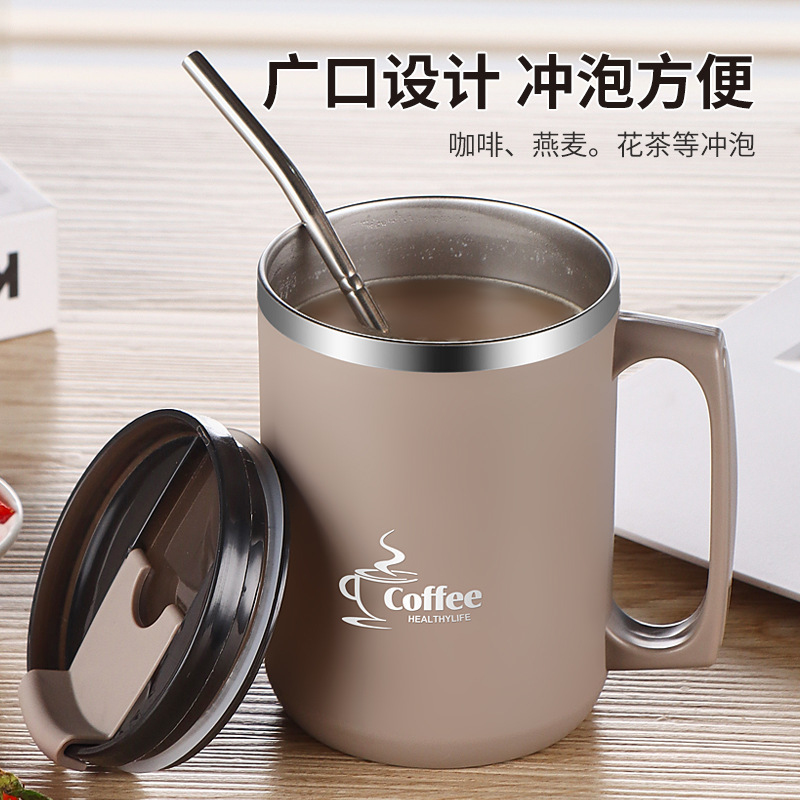 304不锈钢马克杯双层隔热水杯带盖家用防摔大容量杯子办公咖啡杯|undefined