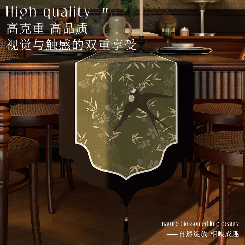 法式复古轻奢桌旗餐桌中间长条台布茶几电视柜边柜台面装饰盖布|undefined