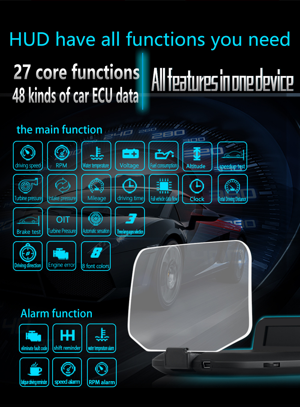 Weiying C1 Head-Up Display Car Hud Car Obd Multi-Function Projector High-Definition Universal Head-Up Display