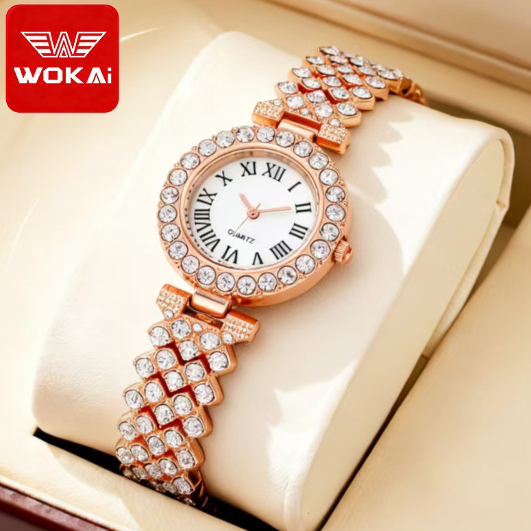 Foreign Trade New Fashion Roman Pattern Diamond-Encrusted Women's Watch Quartz Watch Bracelet Women's Watch Manufacturer in Stock
