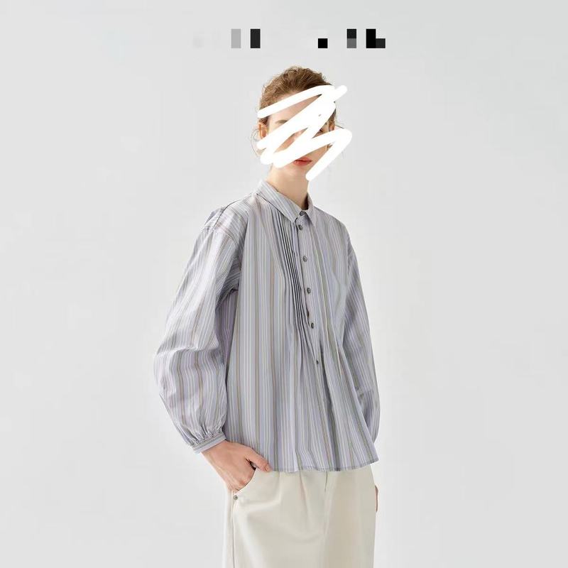 【智感航海系】chasu条纹小翻领量感泡泡袖打条衬衫25夏新|undefined