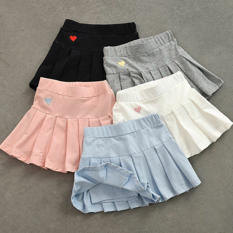 Baby Girls Summer Short Skirt Cute Kids Fashion Trendy Korean Style Heart Print Versatile Pleated Skirt Princess Half Body Skirt