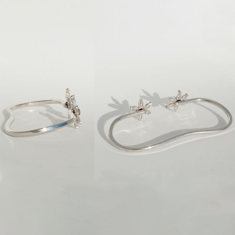 Brazalete floral de zircón personalizado anillo de dos piezas ajustable brazalete de apertura no se desvanece accesorios brazalete de mujer