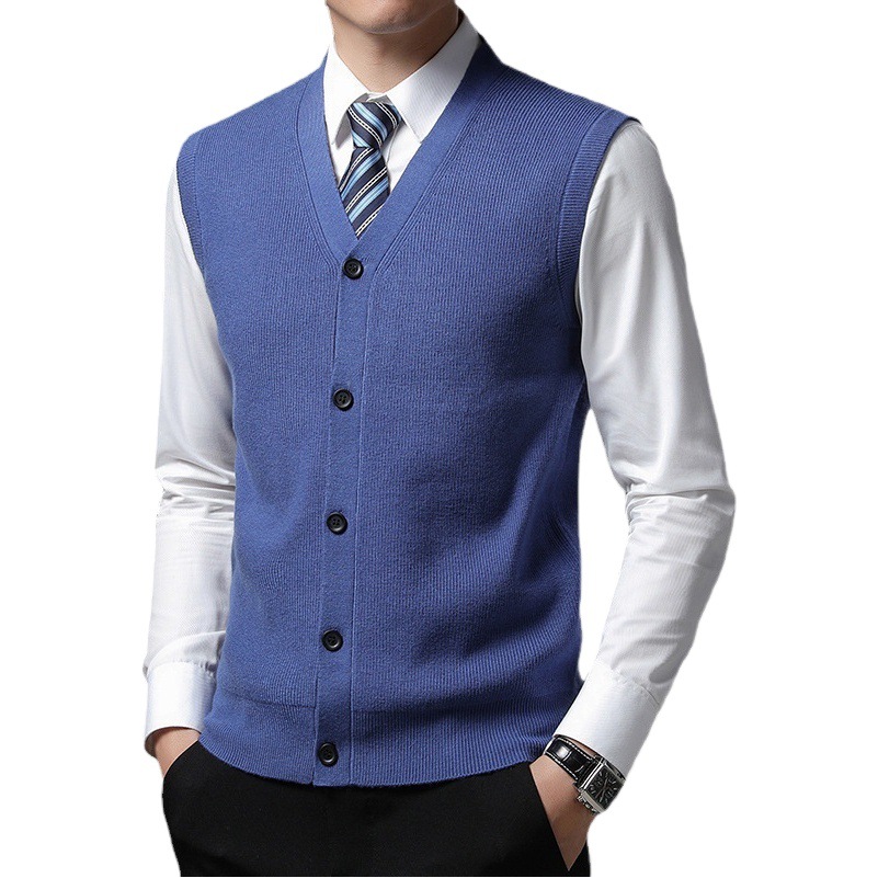 Chaleco cardigan de lana de otoño e invierno ajuste diario sin cuello de un solo pecho color sólido sin capucha en stock chaleco gris