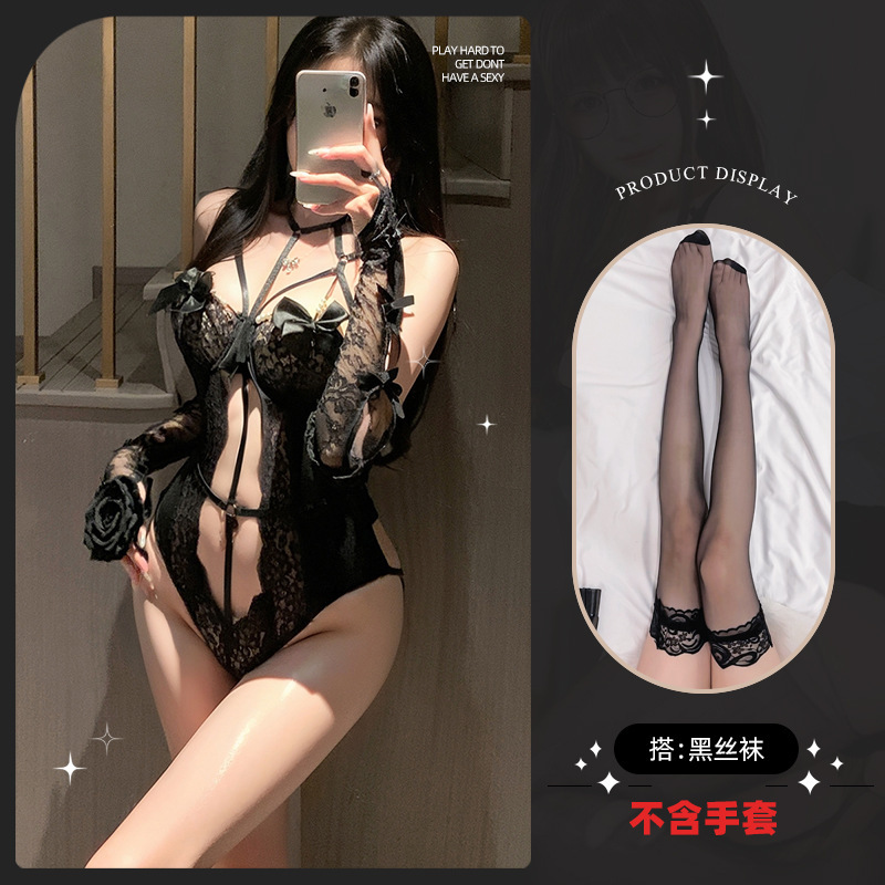 검은색 점프수트 + 검은색 스타킹 [장갑은 포함되어 있지 않습니다]