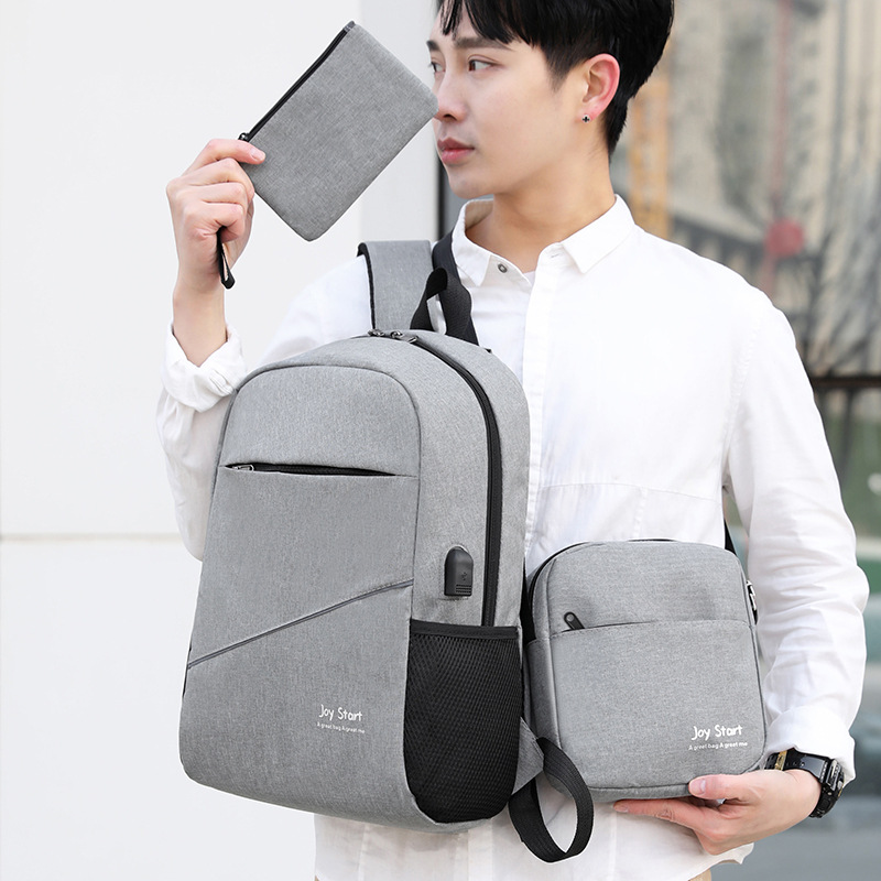 New Business Computer Backpack USB Business Charging Large Capacity Backpack Casual Fashion Three-Piece Backpack
