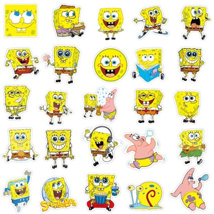 50 pegatinas de Bob esponja, cuaderno, vaso de agua, maleta, computadora portátil, teléfono de dibujos animados