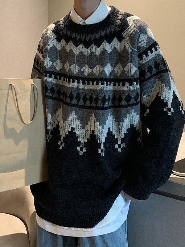 Suéter de estilo de Hong Kong hombres sueltos ins marca de moda guapo suéter abrigo de los hombres otoño estilo coreano de moda todo fósforo suéter Retro