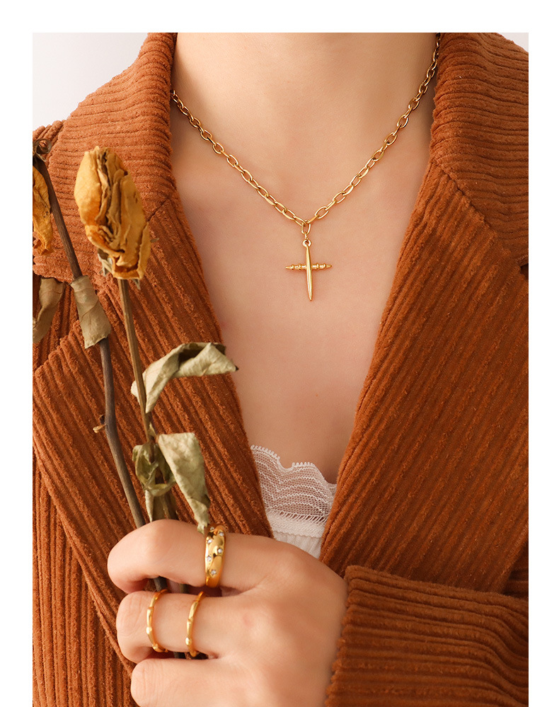 304 Stainless Steel Pendant Material Pendant Necklace Classification PVD Coated Real Gold Plated Cross Titanium Steel Waterproof Non Tarnish Pendant Necklace