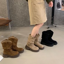 厚底褶皱堆堆靴女2025新款早秋季靴子马丁靴棕色炸街小短靴瘦瘦靴