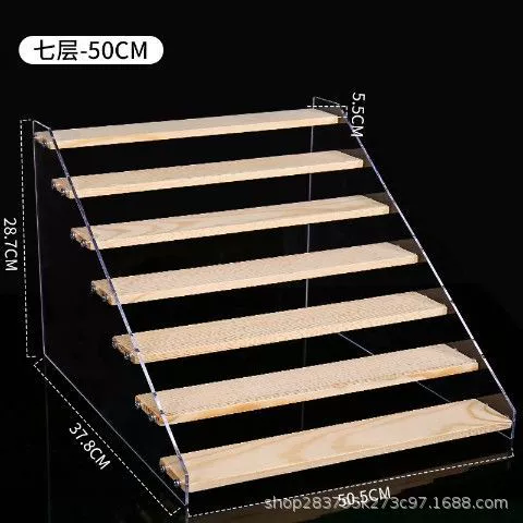 Display Stand Acrylic & Wood Ladder, Multi-Tier Doll Minifigure Rack, 20–50 cm Options
