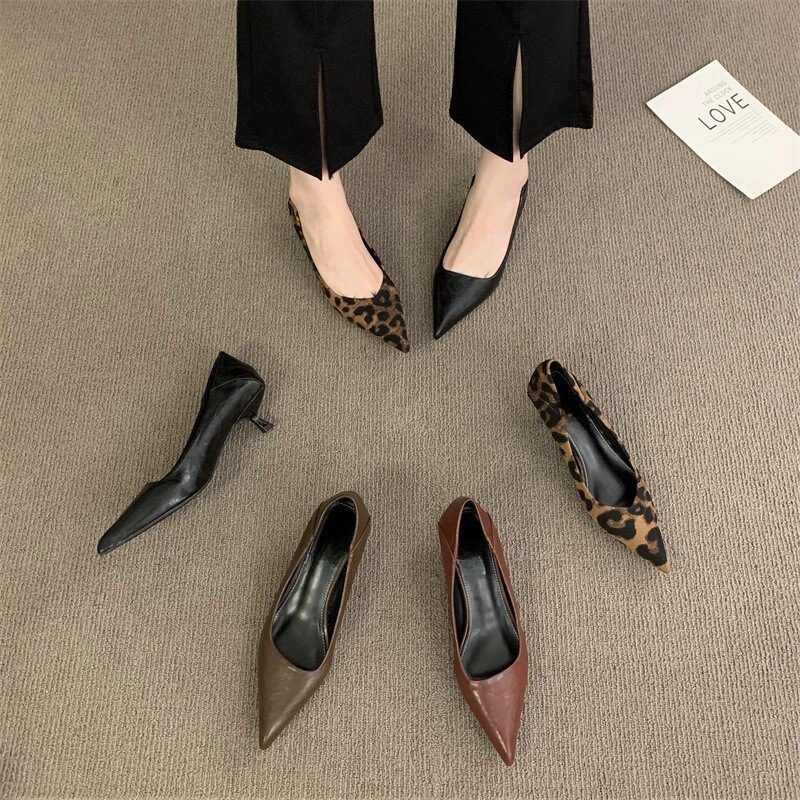 2026 Spring and Autumn New Style Pointed Toe Shallow High Heels Leopard Print Fashionable Versatile Elegant Commuter Low Heel Kitten Heel Pumps 2026 Spring and Autumn New Style Pointed Toe Shallow High Heels Leopard Print Fashionable Versatile Elegant Commuter Low Heel Kitten Heel Pumps