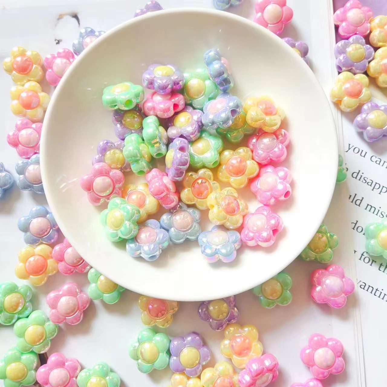 Cuentas de acrílico coloridas plateadas AB y de dos colores girasol, para DIY, accesorios de joyería, llaveros para teléfono móvil, venta al por mayor.