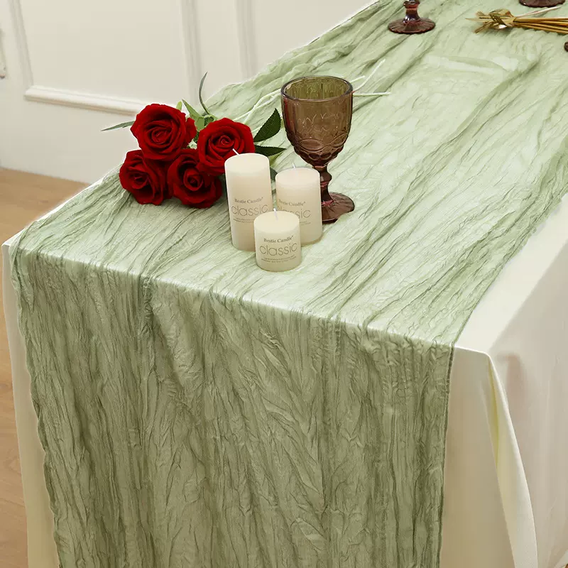 跨境巴厘纱褶皱皱布桌旗欧式麻花桌布婚庆派对装饰波西米亚风桌旗