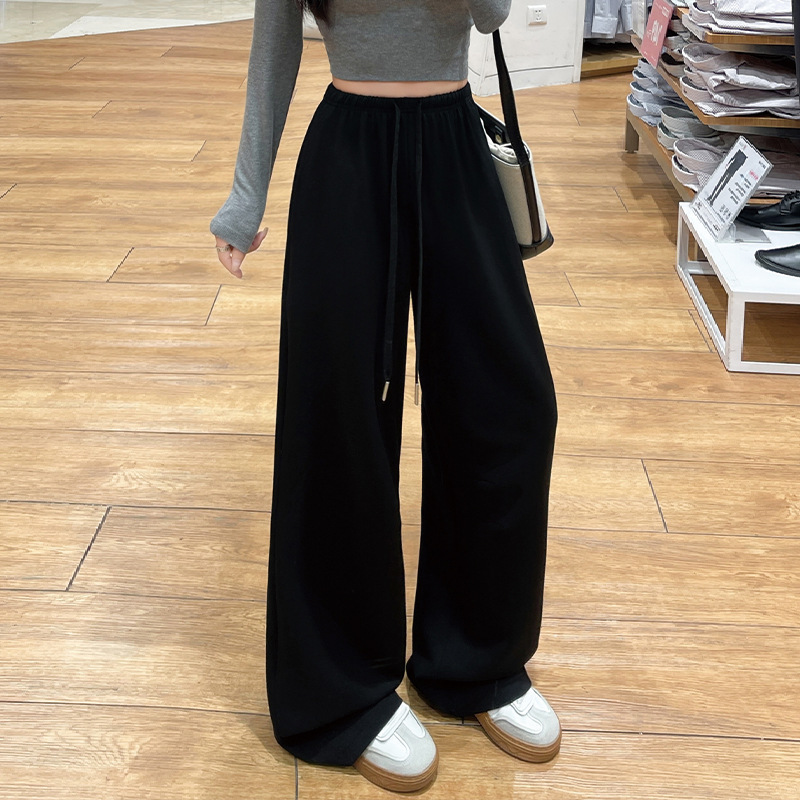 lulu藏青色运动神裤女2025秋冬季新款阔腿裤高腰显瘦垂感休闲卫裤|undefined