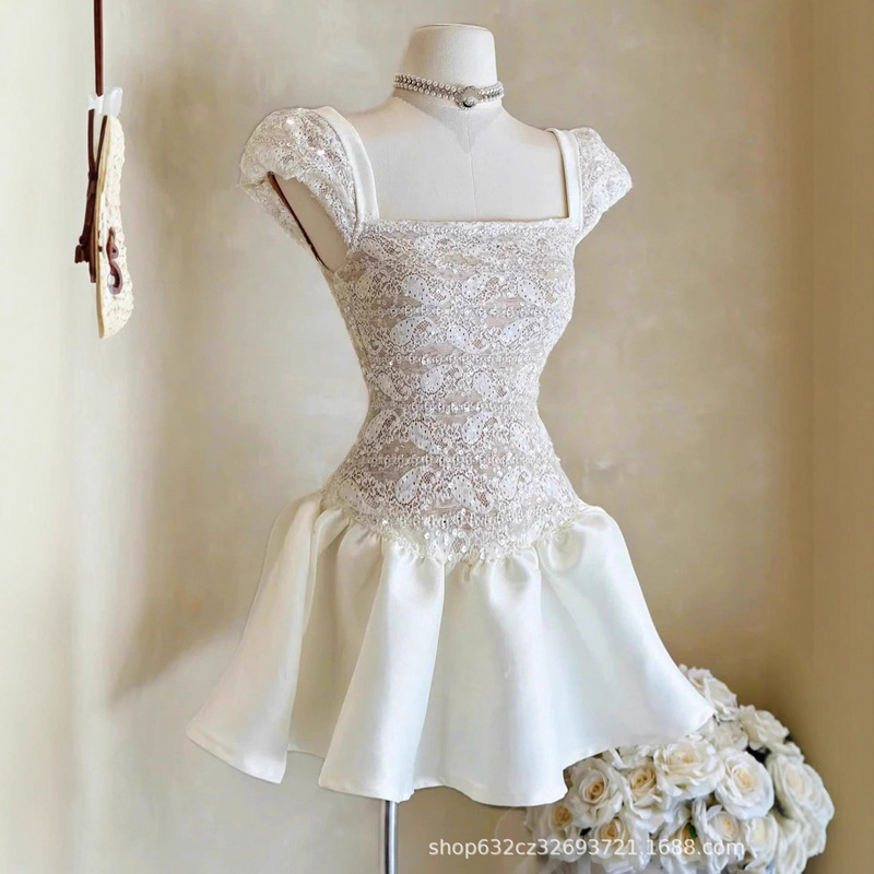 Chic, Unique and Beautiful Crochet Embroidered Dress for Women, French Gentle Style, Slimming Birthday Party Dress Chic, Unique and Beautiful Crochet Embroidered Dress for Women, French Gentle Style, Slimming Birthday Party Dress