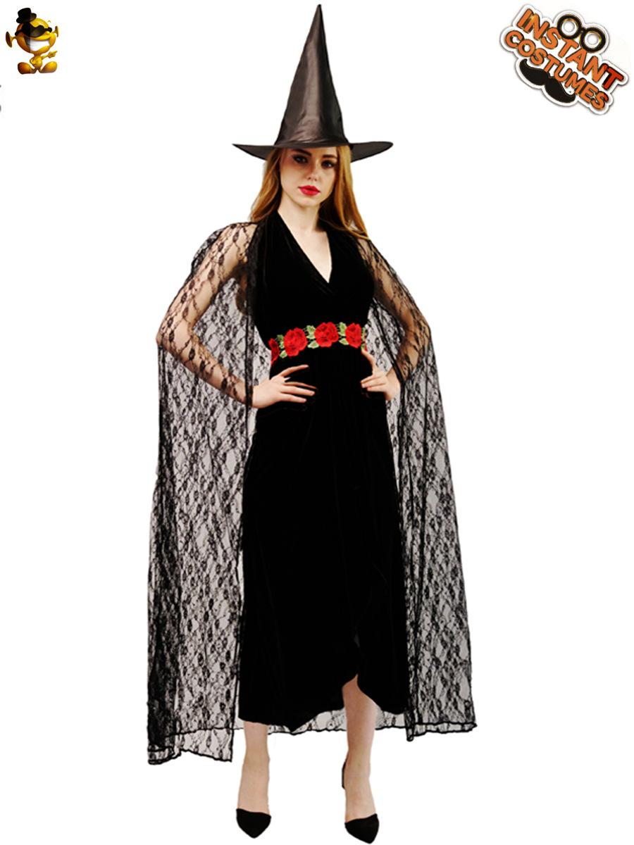 De Halloween de las mujeres adultas vestido largo traje de bruja femenina grande hembra de Halloween bruja etapa juego traje de rendimiento